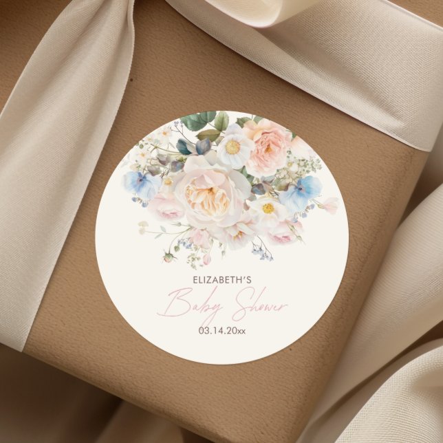 Baby In Bloom Floral Pink Baby Shower Classic Roun Classic Round Sticker (Creator Uploaded)