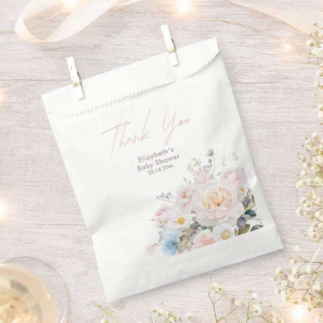 Baby In Bloom Floral Pink Baby Shower Favor Bag (Clipped)