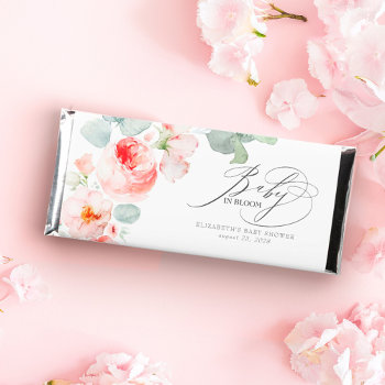 Baby In Bloom Floral Pink Baby Shower Hershey Bar Favors by lovelywow at Zazzle