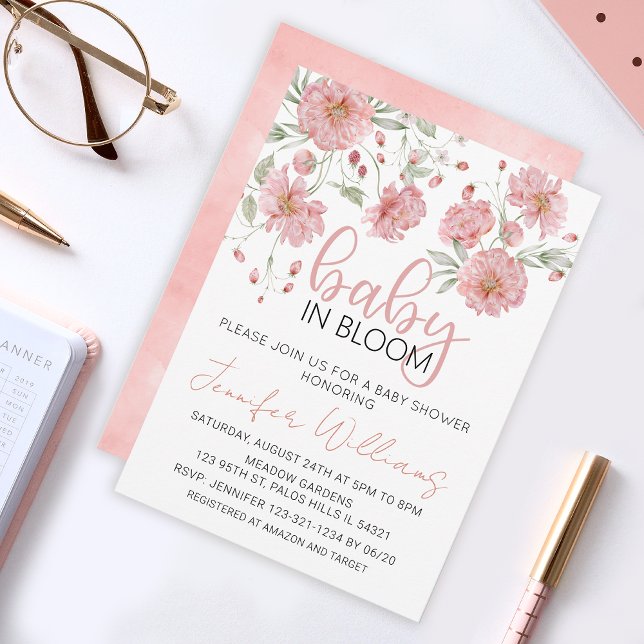 Baby in bloom floral pink baby shower invitation (Creator Uploaded)