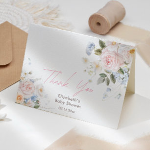 Baby In Bloom Floral Pink Baby Shower Letterpress Thank You Card