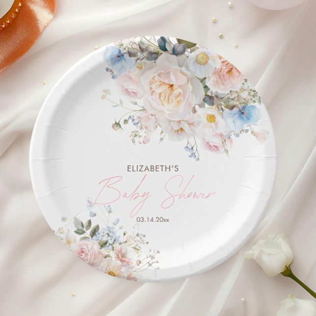 Baby In Bloom Floral Pink Baby Shower Paper Plates (Creator Uploaded)