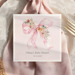 Baby in Bloom Floral Pink Bow Baby Shower Napkins