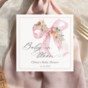 Baby in Bloom Floral Pink Bow Baby Shower Napkins