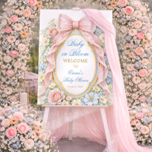 Baby in Bloom Floral Pink Bow Baby Shower Welcome Foam Board
