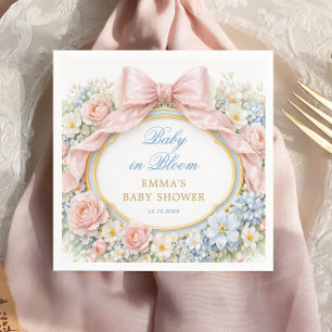 Baby in Bloom Floral Pink Bow Girl Baby Shower Napkins