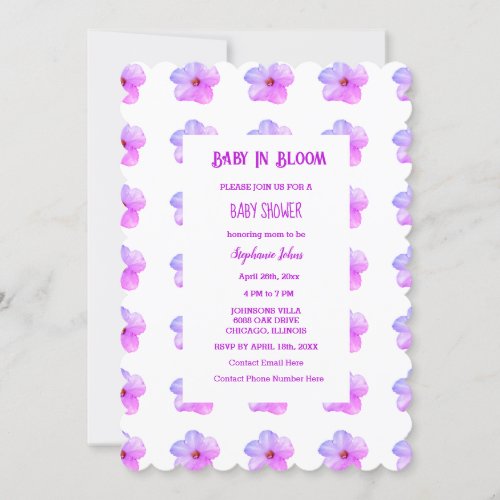 Baby In Bloom Floral Pink Petunia Baby Shower Girl Invitation