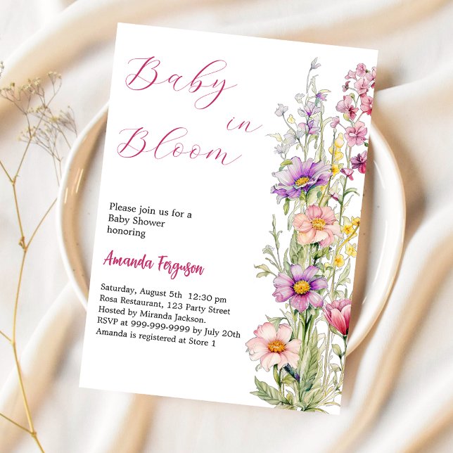 Baby in bloom floral pink purple Baby Shower Invitation (Creator Uploaded)