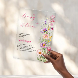 Baby in bloom floral pink purple clear Baby Shower Acrylic Invitations