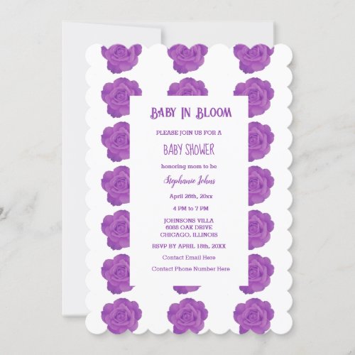 Baby In Bloom Floral Purple Rose Baby Shower Girl Invitation