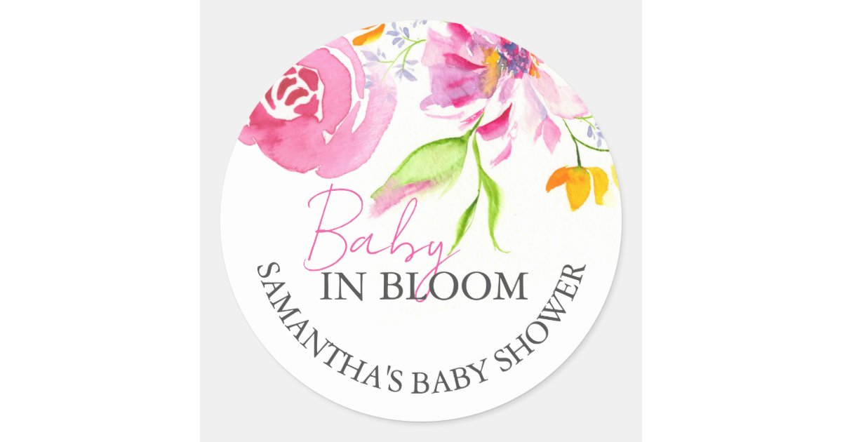 Baby In Bloom Floral Theme Thank You Classic Round Sticker | Zazzle