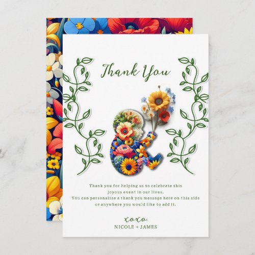 Baby in Bloom Floral Vine Baby Shower Thank You Invitation