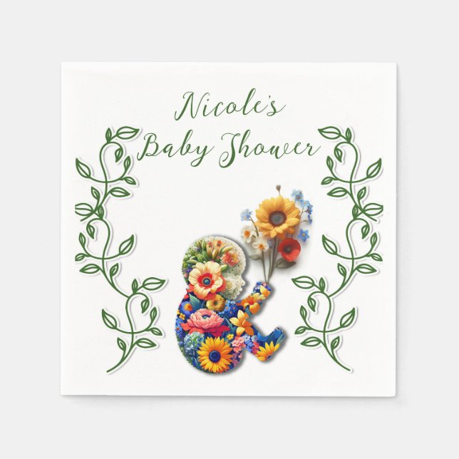 Baby in Bloom Floral Vine Leaf Baby Shower Napkins (Front)