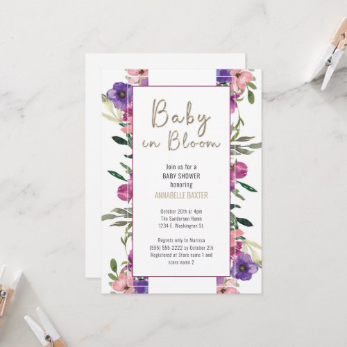 Baby in Bloom Floral Watercolor Baby Shower  Invitation