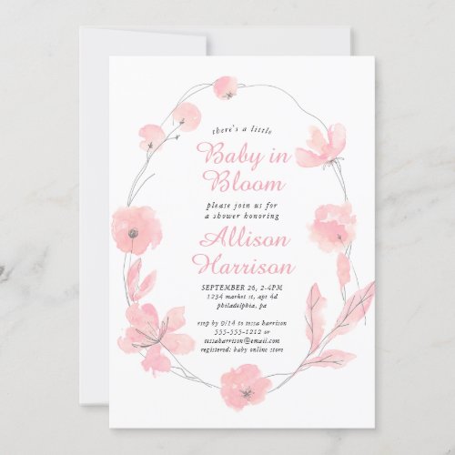 Baby in Bloom Floral Watercolor Pink Shower Invitation