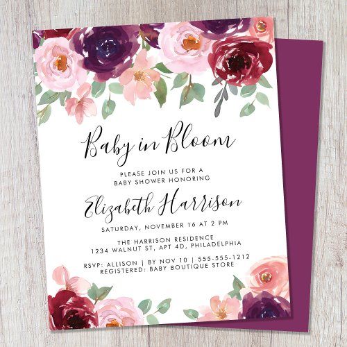 Baby in Bloom Floral Watercolor Shower Invitation