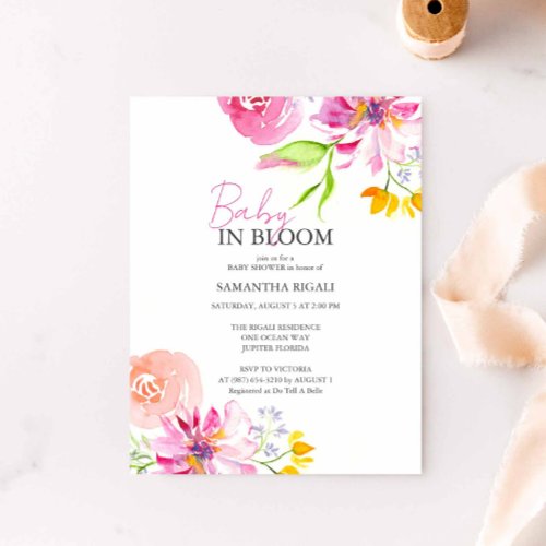 Baby In Bloom Floral Watercolor Shower Invitation