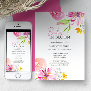 Baby In Bloom Floral Watercolor Shower Invitation