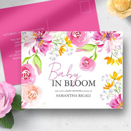 Baby In Bloom Floral Watercolor Shower Postcard