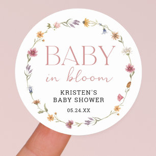 Baby In Bloom Floral Wildflower Girl Baby Shower Classic Round Sticker