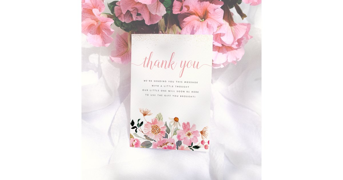 Baby in Bloom Floral Wildflower Girl Baby Shower Thank You Card | Zazzle