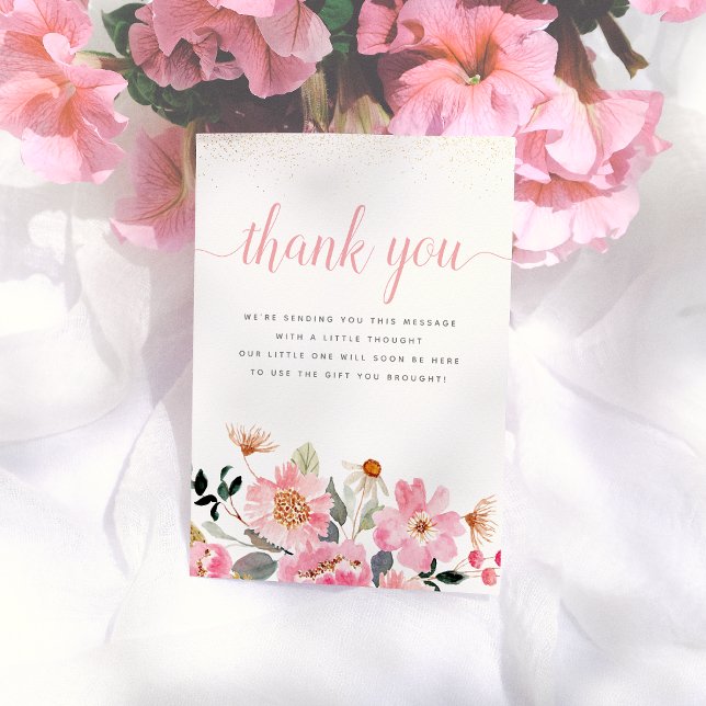 Baby in Bloom Floral Wildflower Girl Baby Shower Thank You Card (Creator Uploaded)
