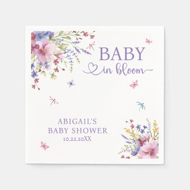 BABY IN BLOOM FLORAL WILDFLOWERS BABY SHOWER NAPKINS (Front)