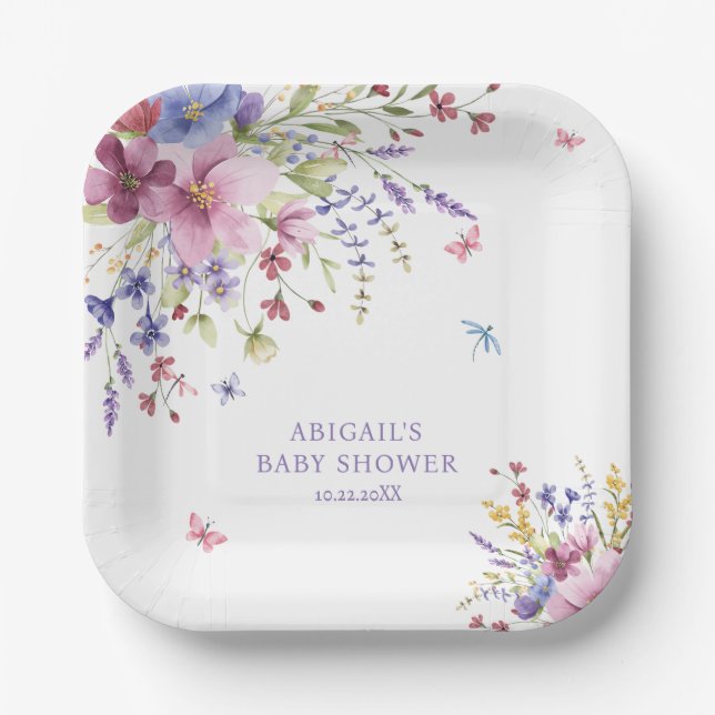 BABY IN BLOOM FLORAL WILDFLOWERS BABY SHOWER PAPER PLATES (Front)