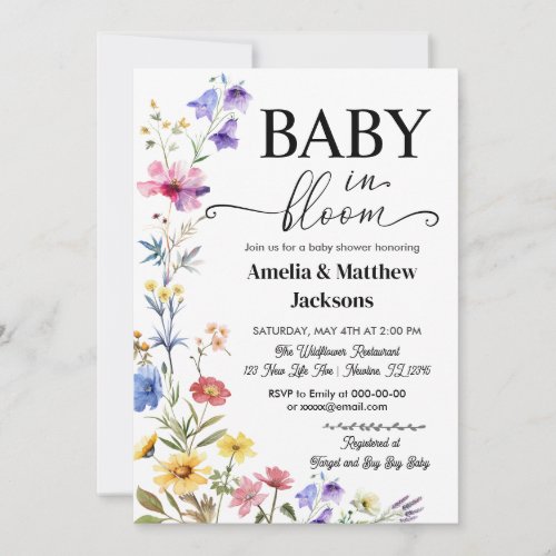 Baby in bloom floral wildflowers gender neutral  invitation