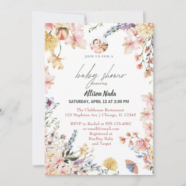 Baby in bloom floral wildflowers  invitation (Front)