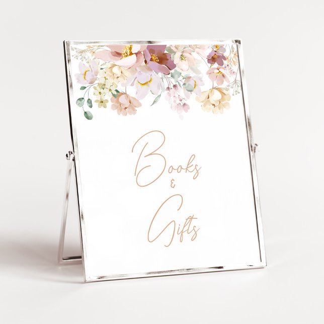 Baby in Bloom Florals Baby Shower Books and Gifts Poster (Spring Wildflower Baby Shower Books and Gifts Sign)