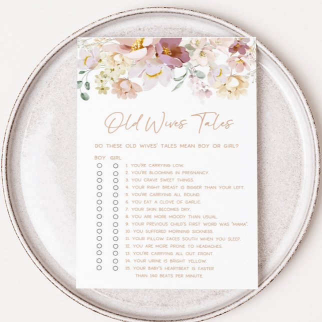 Baby in Bloom Florals Old Wives Tales Game (Spring Wildflower Baby Shower Old Wives Tales Game )
