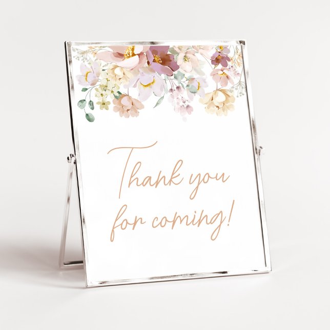 Baby in Bloom Florals Thank you for Coming Poster (Spring Wildflower Baby Shower Thank you for Coming Sign)