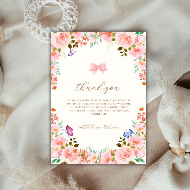 Baby In Bloom Flower Butterfly Garden Baby Shower  Thank You Card (Baby In Bloom Flower Butterfly Garden Baby Shower Thank You Card)