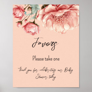 Baby in Bloom Flower Rose Pink Baby Shower Favors Poster
