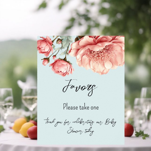 Baby in Bloom Flower Rose Pink Baby Shower Favors Poster (Creator Uploaded)