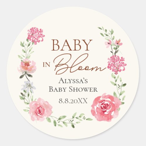 Baby In Bloom Flower Themed Baby Shower Custom Classic Round Sticker
