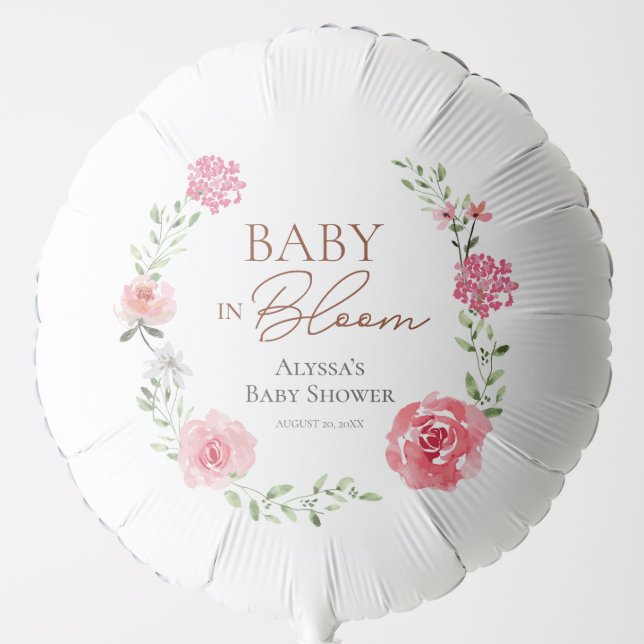 Baby In Bloom Flower Themed Custom Baby Shower Balloon (Front)