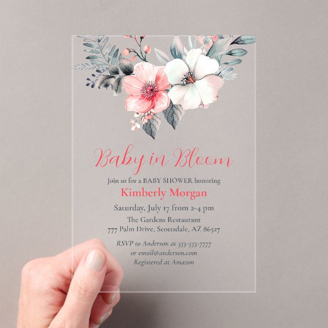 Baby in Bloom, Flowers, Boy or Girl Baby Shower Acrylic Invitations (Insitu (Handheld))