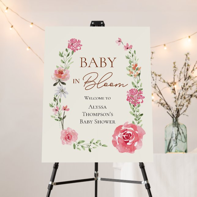 Baby in Bloom flowers Custom Baby shower Welcome Foam Board (In Situ (Stand))