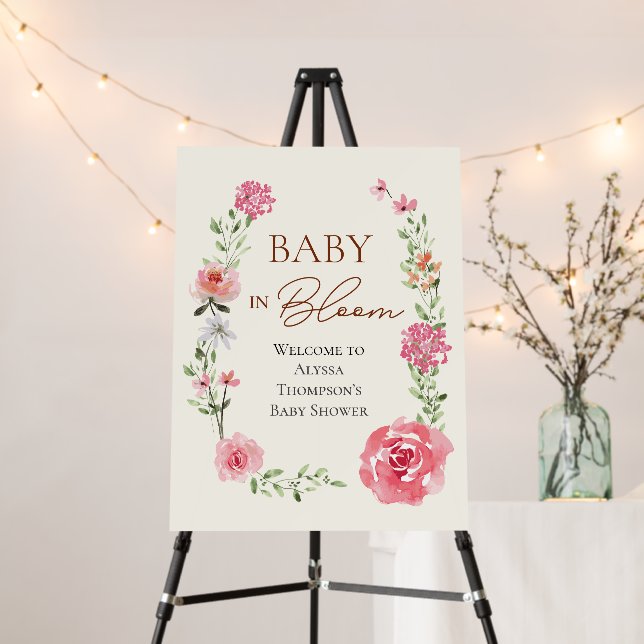 Baby in Bloom flowers Custom Baby shower Welcome Foam Board (In Situ (Stand))