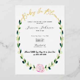 Baby In Bloom - Foil Shower Announcement Invite