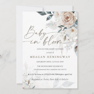 Baby In Bloom French Floral Roses Baby Shower Invitation