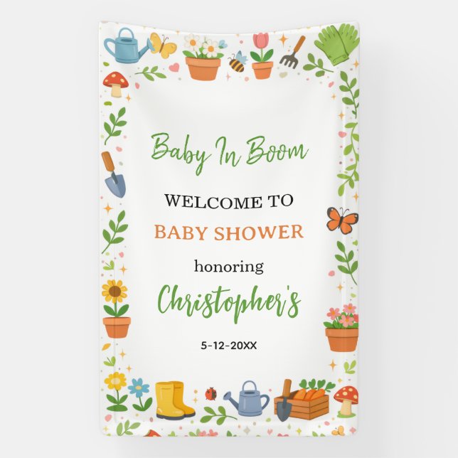 Baby in Bloom Garden Baby Shower | Cute Floral  Banner (Vertical)