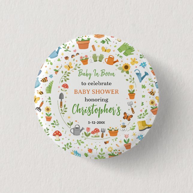 Baby in Bloom Garden Baby Shower | Cute Floral  Button (Front)
