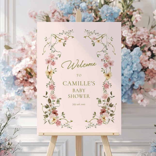 Baby in Bloom Garden Baby Shower Welcome Sign (Pink Floral Baby in Bloom Welcome sign)