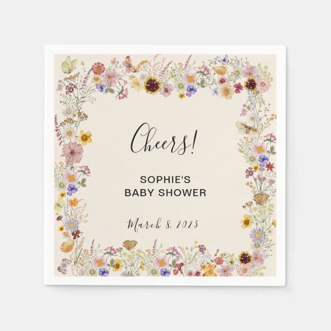 Baby In Bloom Garden Butterflies Baby Shower Napkins (Front)