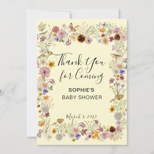 Baby In Bloom Garden Butterflies Baby Shower Thank You Card (Front)