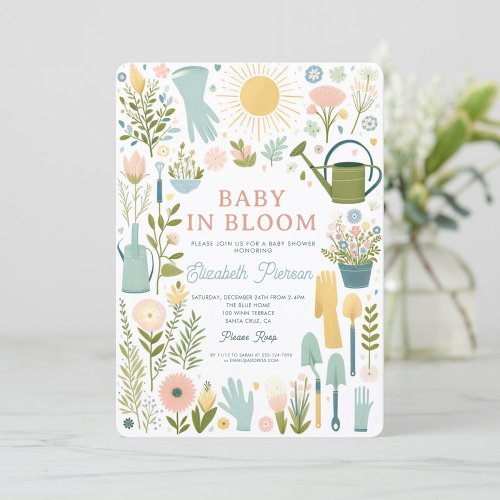 Baby in Bloom Garden Flowers Colorful Baby Shower Invitation