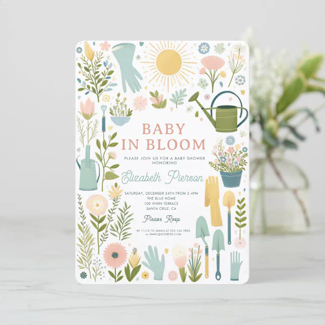 Baby in Bloom Garden Flowers Colorful Baby Shower Invitation | Zazzle